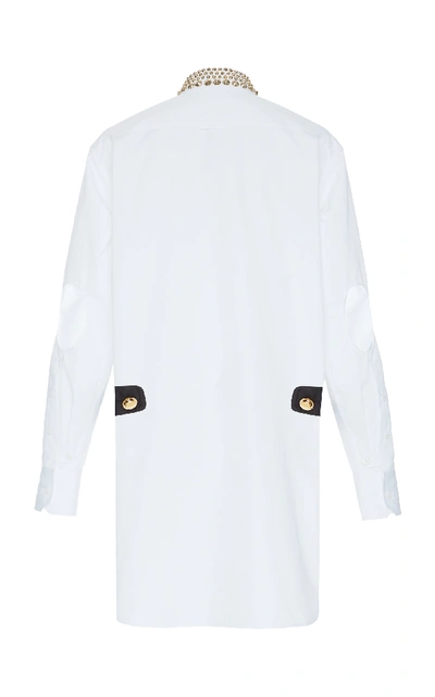 Shop Prada Embellished Cotton-poplin Shirt Dress In White