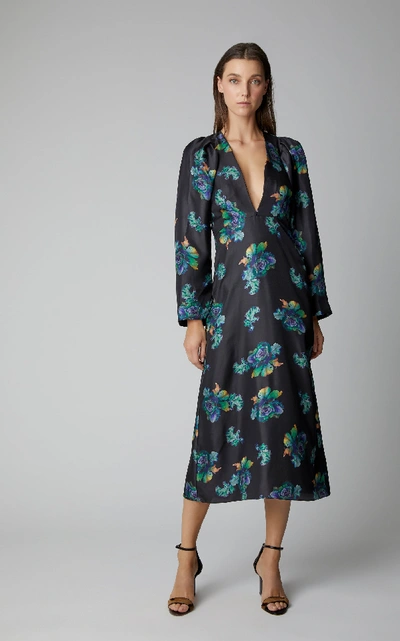 Shop Lake Studio Floral-print Silk Midi Dress