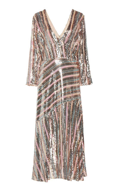 Shop Rixo London Tyra Sequined Midi Dress In Stripe