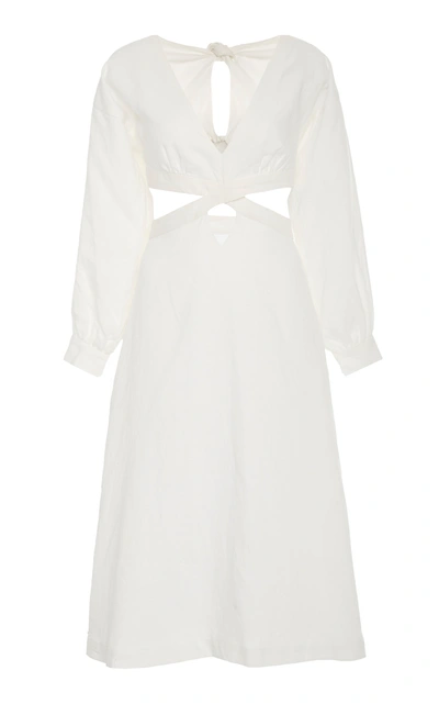 Shop Ephemera Cutout Linen Midi Dress In White