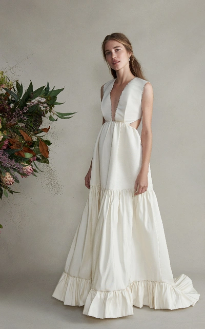 Shop Markarian Guinevere Sleeveless Cut Out Silk Gown In White