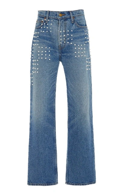 Shop B Sides Arts Embroidered Mid-rise Straight-leg Jeans In Medium Wash