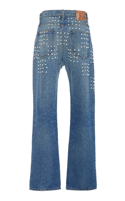 Shop B Sides Arts Embroidered Mid-rise Straight-leg Jeans In Medium Wash