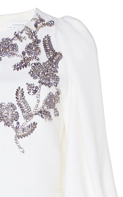 Shop Andrew Gn Butterfly Beaded Cady Peplum Blouse In White