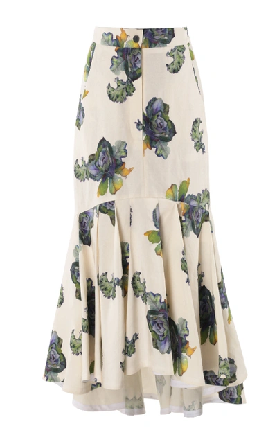 Shop Lake Studio Floral-print Slik-blend Midi Skirt