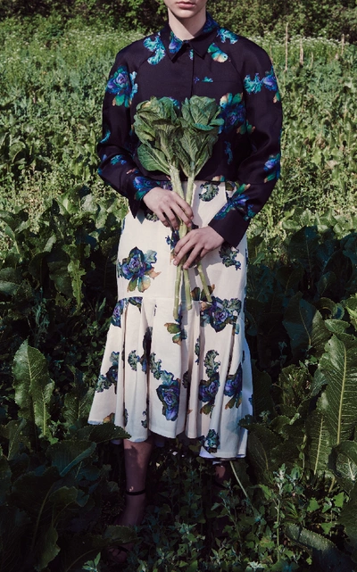 Shop Lake Studio Floral-print Slik-blend Midi Skirt