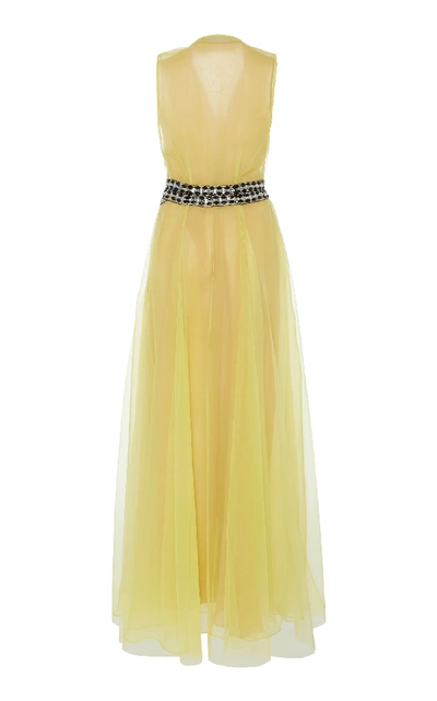 Shop Cucculelli Shaheen Marcasite Embroidered Tulle Gown In Yellow