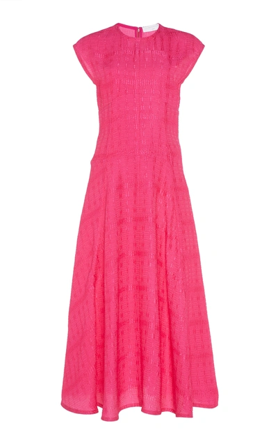 Shop Victoria Beckham Cap Sleeve Textured Cloque Midi Dress In Pink