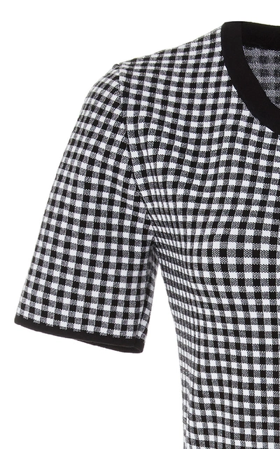 Shop Michael Kors Ruffled Gingham Stretch-knit Dress In Black/white