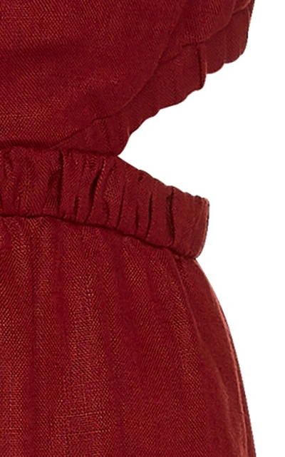 Shop Tibi Cutout Linen-canvas Midi Dress In Red