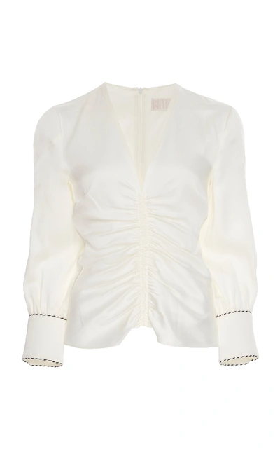 Shop Peter Pilotto Ruched Satin Blouse In White