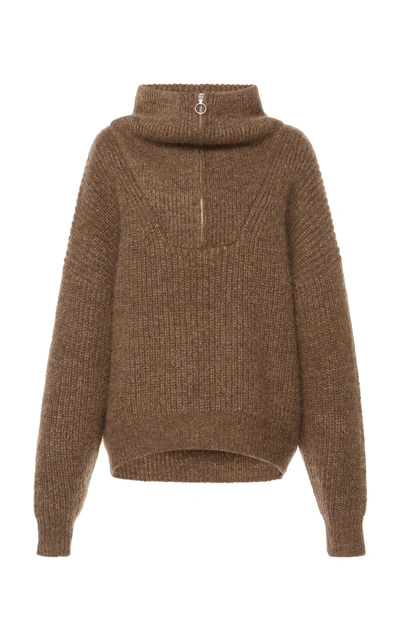 Shop Isabel Marant Étoile Myclan Zip-detailed Ribbed-knit Turtleneck Sweate In Brown