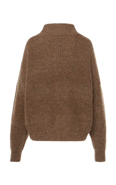 Shop Isabel Marant Étoile Myclan Zip-detailed Ribbed-knit Turtleneck Sweate In Brown