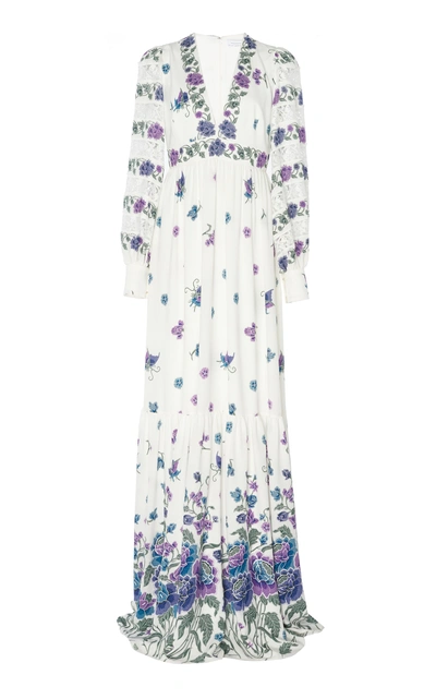 Shop Andrew Gn Silk Long Sleeve Dress In Floral