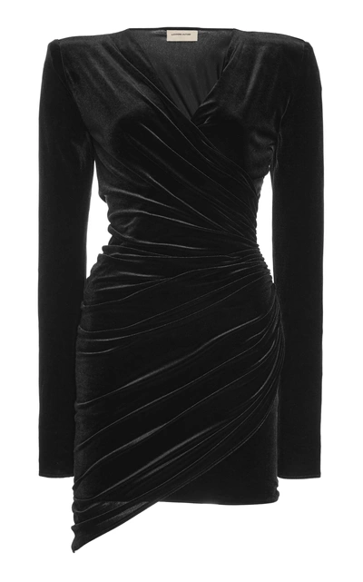 Shop Alexandre Vauthier Ruched Velvet Mini Dress In Black