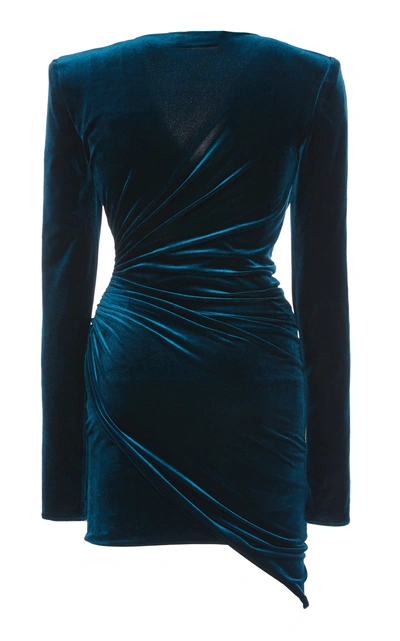 Shop Alexandre Vauthier Ruched Velvet Mini Dress In Blue