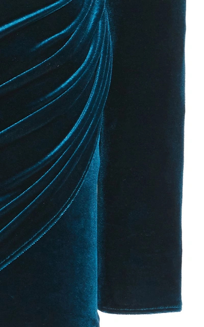 Shop Alexandre Vauthier Ruched Velvet Mini Dress In Blue