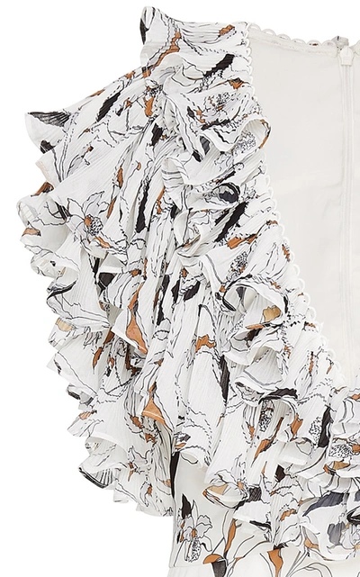 Shop Acler Leeds Ruffled Floral-print Chiffon Midi Dress