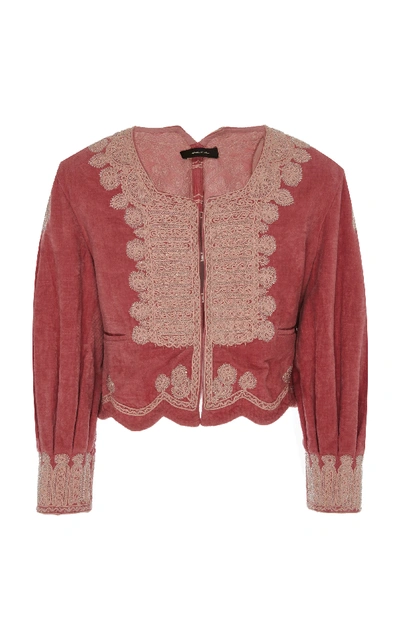 Shop Isabel Marant Amita Embroidered Cotton Velvet Jacket In Pink
