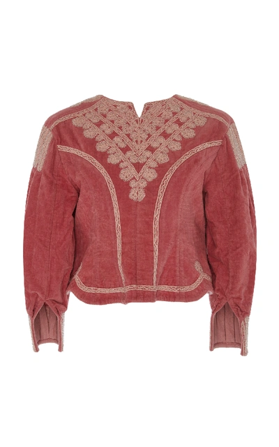 Shop Isabel Marant Amita Embroidered Cotton Velvet Jacket In Pink
