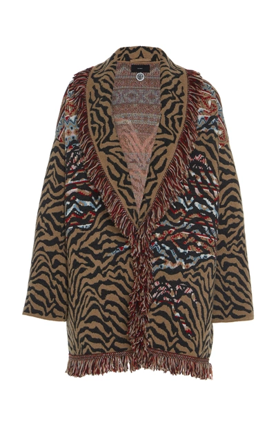 Shop Alanui Fair Isle Animalier Cashmere Cardigan In Brown