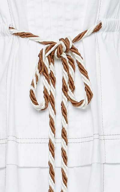 Shop Peter Pilotto Cold-shoulder Tiered Cotton-poplin Midi Dress In White