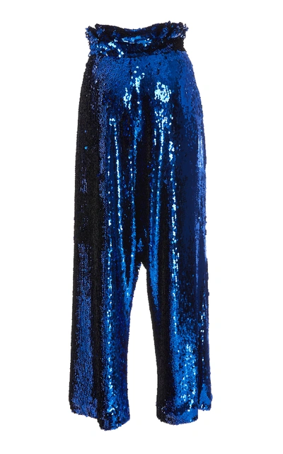 Shop Sally Lapointe Stretch Sequin Pleated Culotte In Blue