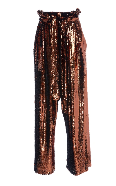 Shop Sally Lapointe Stretch Sequin Pleated Culotte In Brown