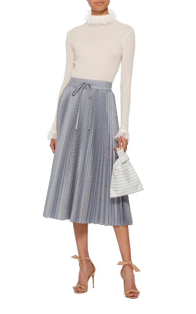 Shop Red Valentino Pleated Satin Midi Skirt In Blue