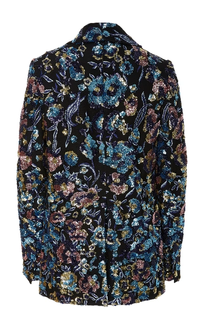 Shop Self-portrait Floral-print Sequin-embellished Blazer In Metallic