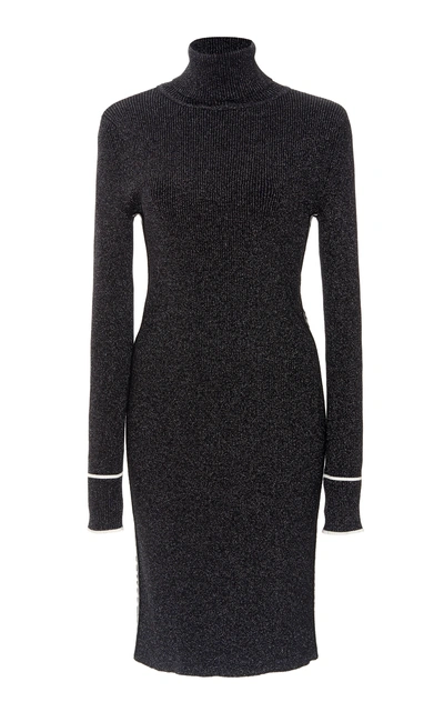 Shop Off-white Rib-knit Lurex Turtleneck Dress In Black