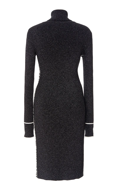 Shop Off-white Rib-knit Lurex Turtleneck Dress In Black