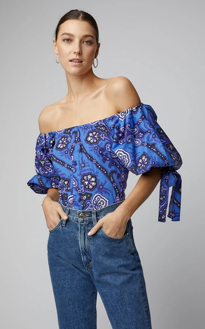 Shop Caroline Constas Nella Off-the-shoulder Floral-print Cotton-poplin Top