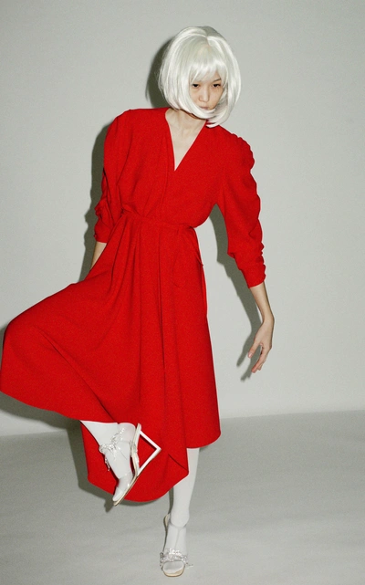 Shop A.w.a.k.e. Draped Wrap Midi Dress In Red