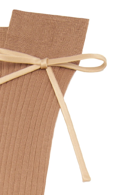 Shop Prada Bow-detailed Rib-knit Knee Socks In Brown