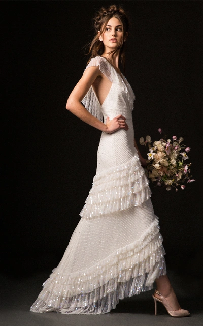 Shop Temperley London Bridal Mimi Gown With Ruffle Cascading Hem In White