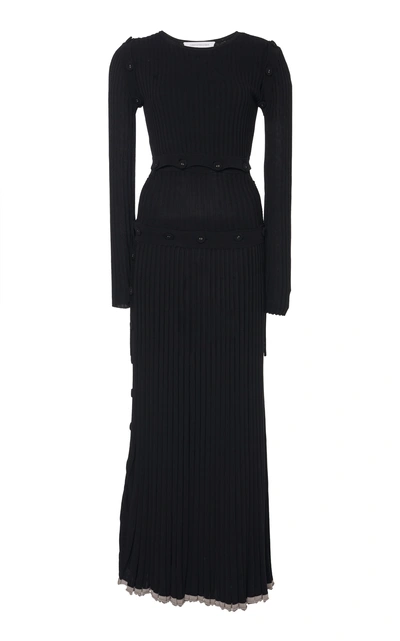 Shop Christopher Esber Button-embellished Stretch-knit Maxi Dress In Black