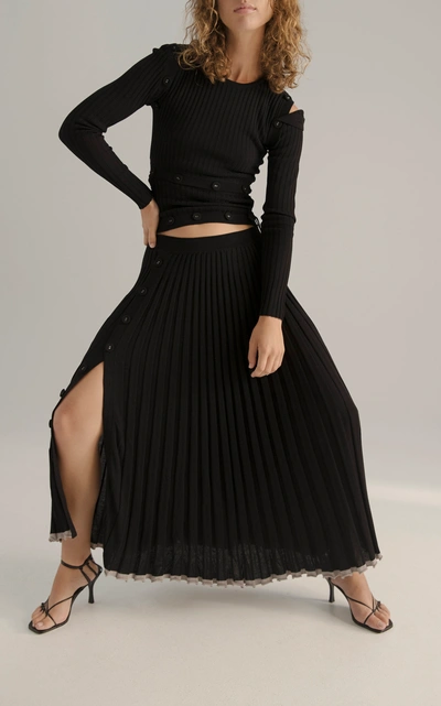 Shop Christopher Esber Button-embellished Stretch-knit Maxi Dress In Black