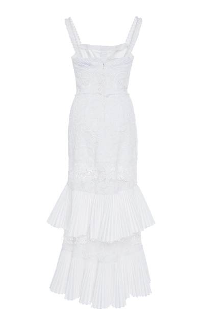 Shop Alexis Lyssa Tiered Ruffled Cotton-blend Lace Midi Dress In White
