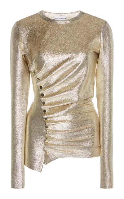 Shop Paco Rabanne Metallic Button-detailed Lurex Top In Gold