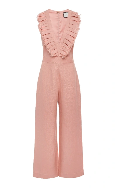 Shop Alexis Odalys Cropped Pleated Linen Jumpsuit In Pink