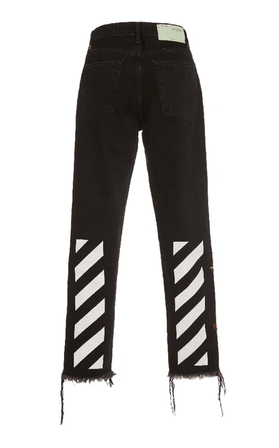 Shop Off-white Mid-rise Embroidered Cropped Straight-leg Jeans In Black