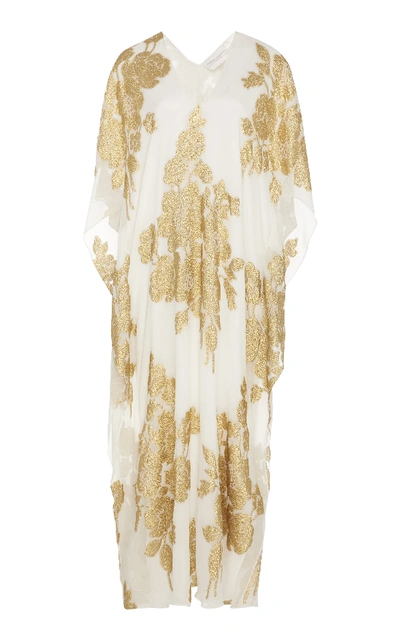 Shop Marie France Van Damme Boubou Rose Silk And Lurex Caftan In Gold