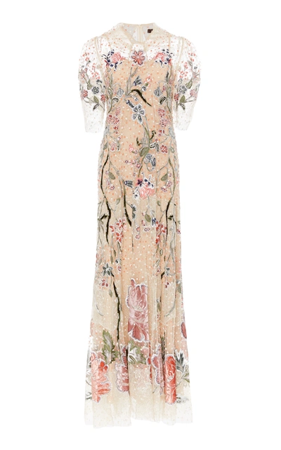 Shop Biyan Issemi Embroidered Tulle Maxi Dress In Neutral