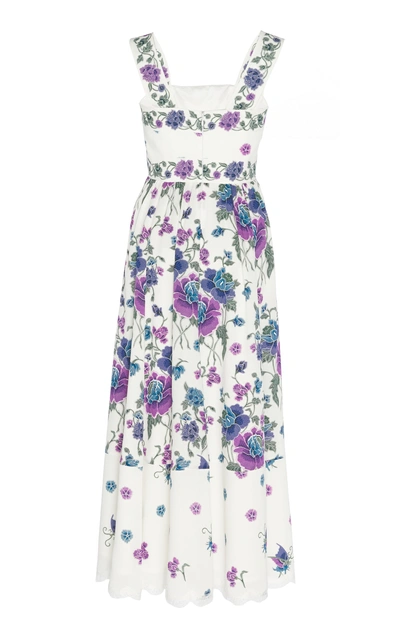 Shop Andrew Gn Lace-trimmed Floral-print Silk Midi Dress