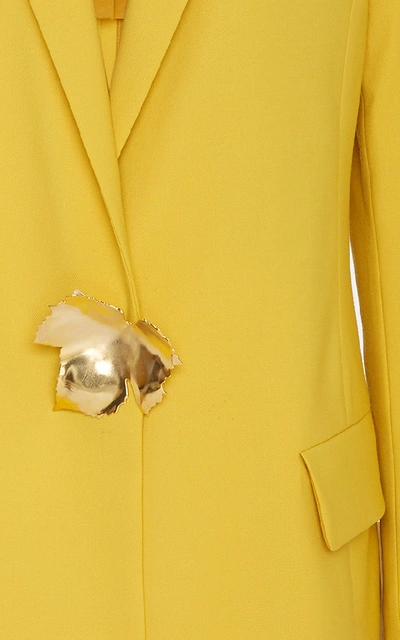 Shop Oscar De La Renta Notch Collar Blazer In Yellow
