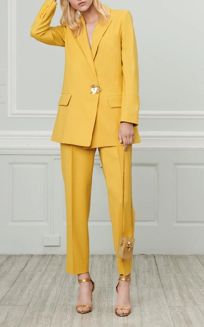 Shop Oscar De La Renta Notch Collar Blazer In Yellow