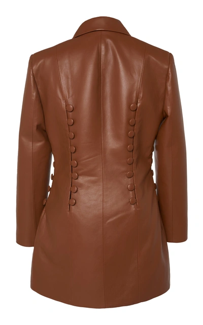 Shop Materiel Long Leather Blazer In Brown