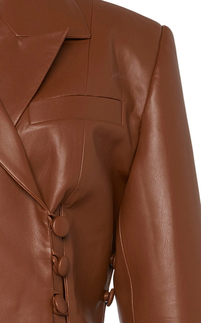 Shop Materiel Long Leather Blazer In Brown