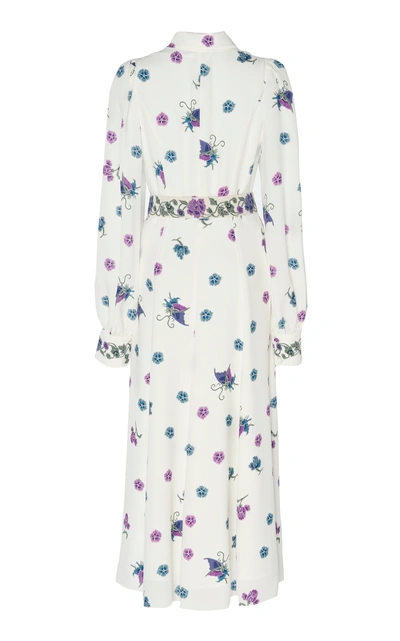 Shop Andrew Gn Belted Floral-print Silk Midi Dress
